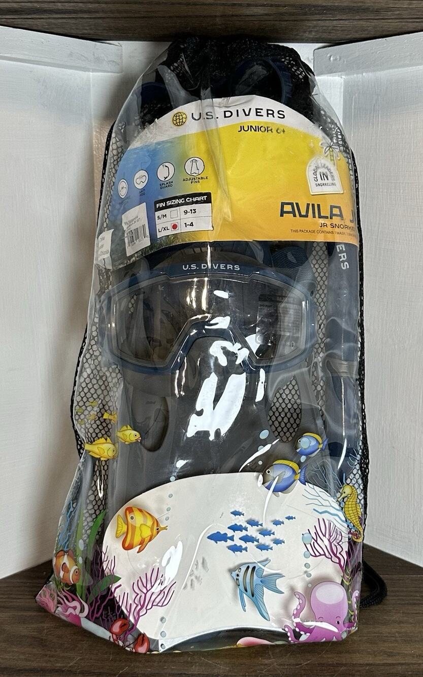 US Divers Junior Snorkel Set Mask Fins SZ 1-4 XL Youth Kids Diving Set with Bag